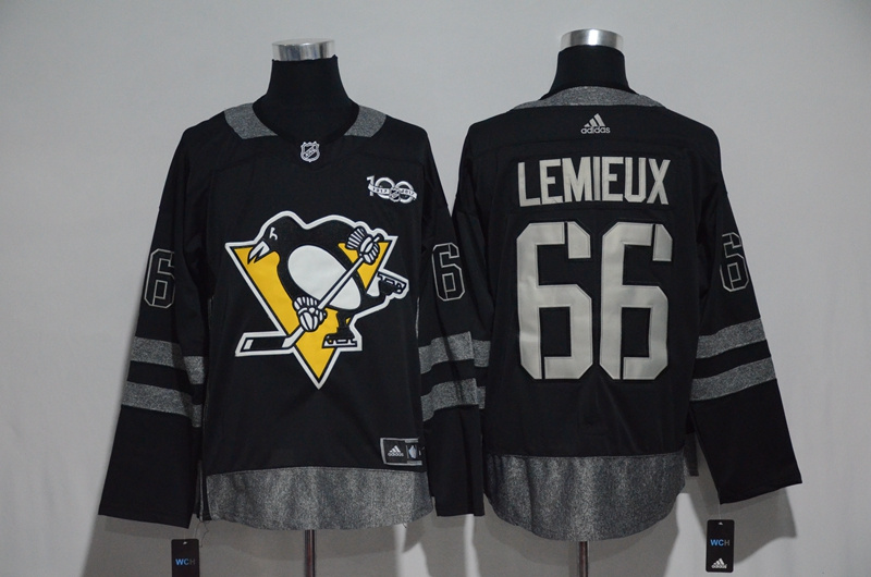 NHL Pittsburgh Penguins #66 Lemieux Black 1917-2017 100th Anniversary Stitched Jersey
